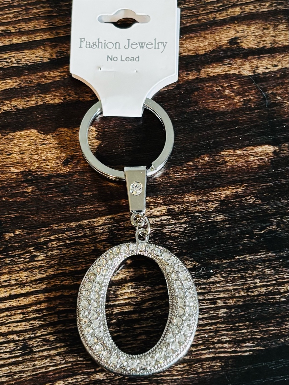 Silver Rhinestone Initial O Keychain Crystal Letter Charm Bag Accessory